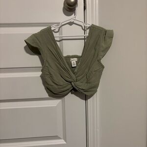 Zara Sage Green Twist Front Crop Top